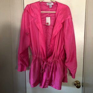 Marguerite Li Pink 100% Silk Hooded Drawstring Anorak Jacket Size L
